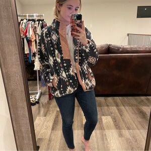 Wallflower Blue and Pink Teddy Jacket with Floral Print and Relaxed Fit